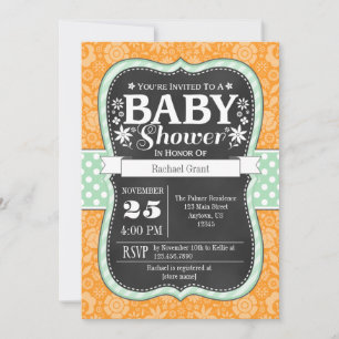 Invitation de Baby shower Floral à la menthe orang