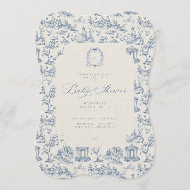 Invitation de Baby Shower Floral Antique Toile (Devant)
