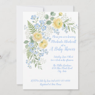 Invitation de baby shower Floral Bleu Jaune