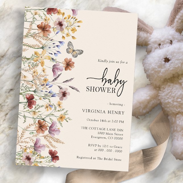 Invitation de Baby Shower Floral Boho (Wildflower Floral Boho Baby Shower Invitation by Painted Paperie
)