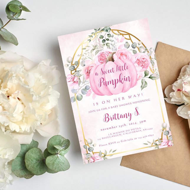 Invitation de Baby shower Floral Citrouille rose (Créateur téléchargé)