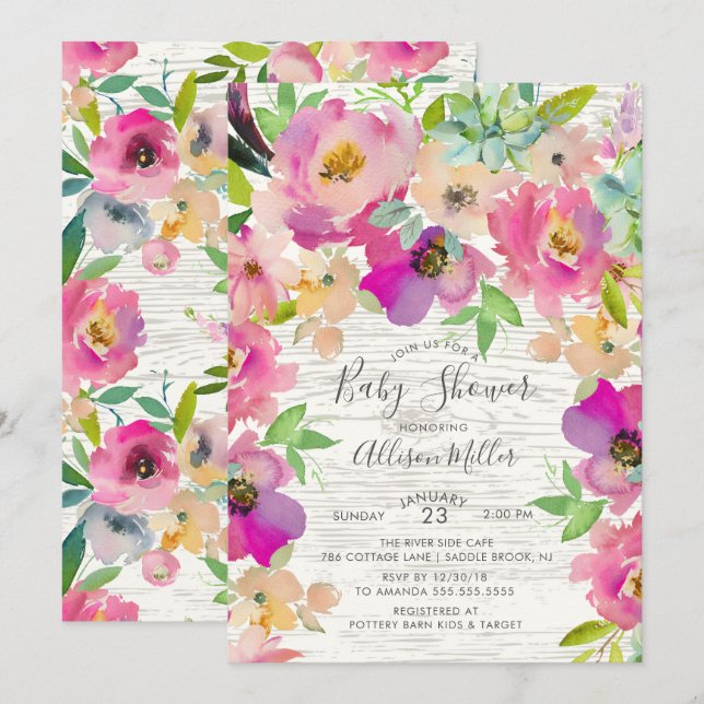 Invitation de Baby shower Floral coloré rustique (Devant / Derrière)