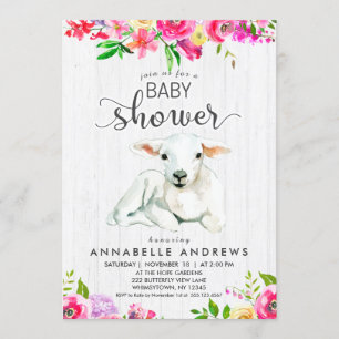 Invitation de Baby shower floral d'agneau et d'aqu