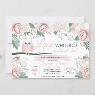 Invitation de Baby shower Floral de Chouette rose