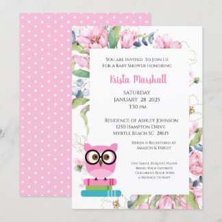 Invitation de Baby shower Floral de Chouette rose