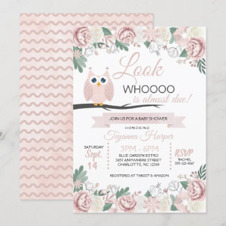 Invitation de Baby shower Floral de Chouette rose