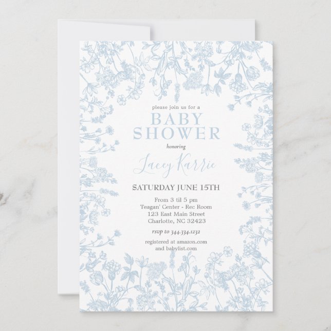 Invitation de Baby shower Floral de la Chinoiserie (Devant)