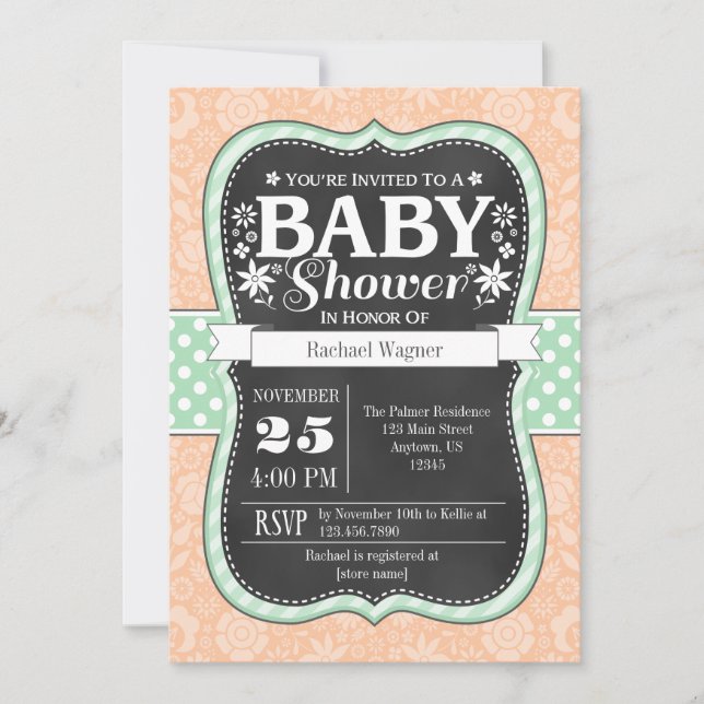 Invitation de Baby shower floral de pinceau (Devant)