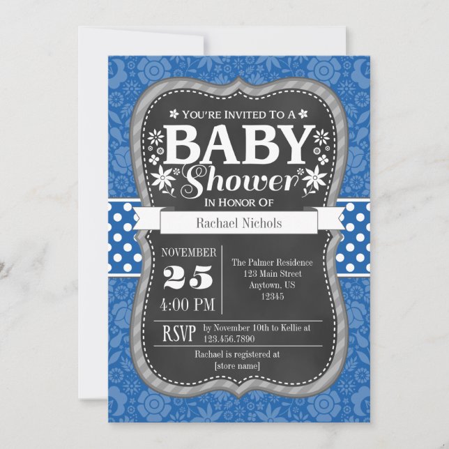 Invitation de Baby shower Floral de tableau noir (Devant)
