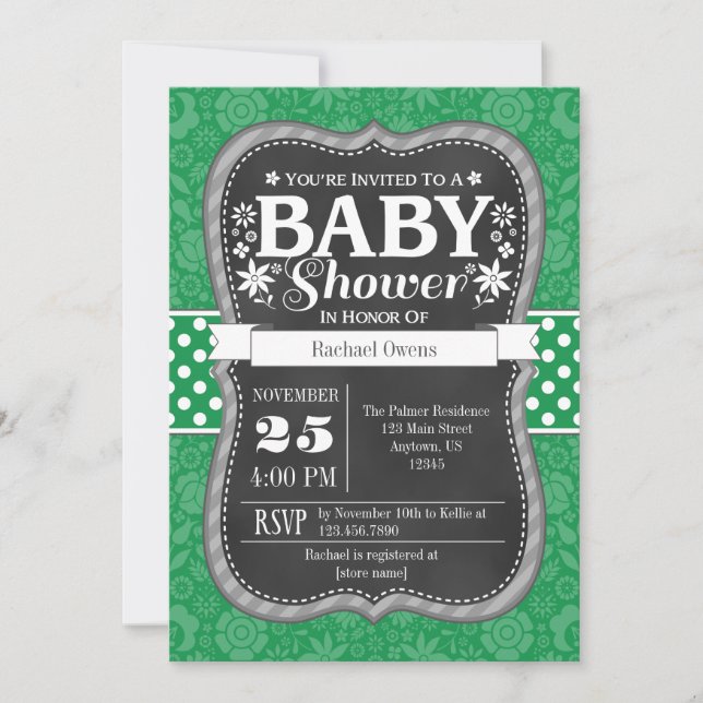 Invitation de Baby shower Floral de tableau vert (Devant)