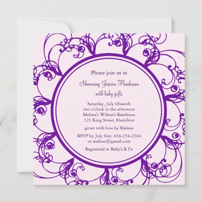 Invitation de Baby shower floral fantaisie (violet (Devant)