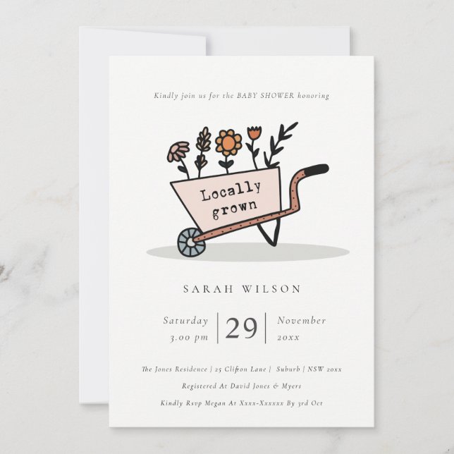 Invitation de Baby shower floral flush à croissanc (Devant)