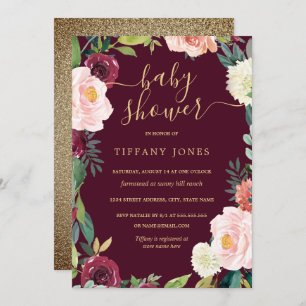 Invitation de Baby shower Floral Gold Blush Bourgo