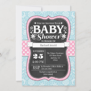 Invitation de Baby shower floral Pink Blue Chalkbo