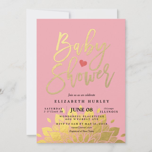 Invitation de Baby shower Floral Pink Or moderne (Devant)