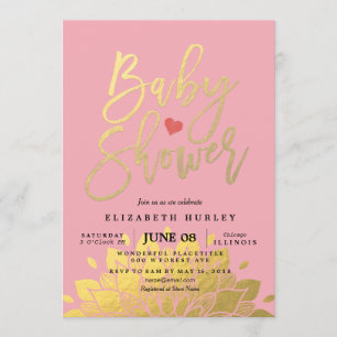 Invitation de Baby shower Floral Pink Or moderne
