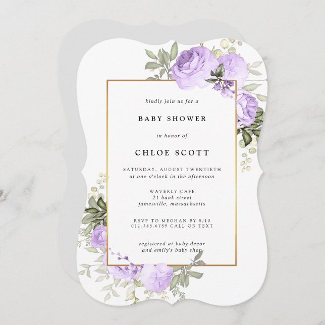 Invitation de Baby shower Floral Rose clair (Devant / Derrière)