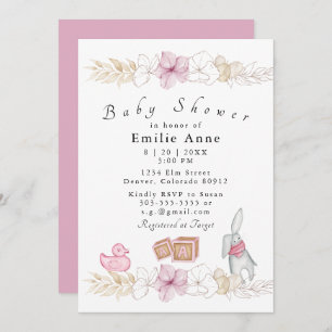 Invitation de Baby shower floral rose délicate