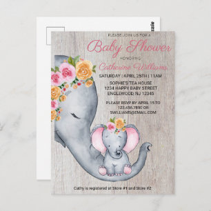 Invitation de Baby shower Floral Rose Eléphant mig