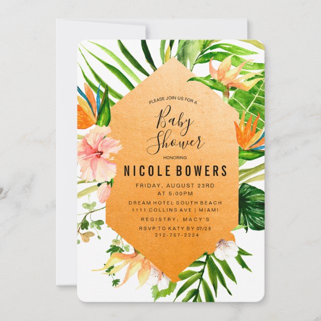 Invitation de Baby shower floral tropical (Devant)