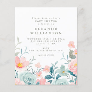 Invitation de Baby shower Floral Turquoise Budget