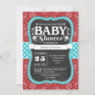 Invitation de Baby shower Floral Turquoise rouge