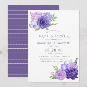 Invitation de Baby shower Floral Ultra Violet