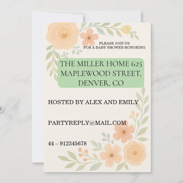Invitation de baby shower florale (Dos)
