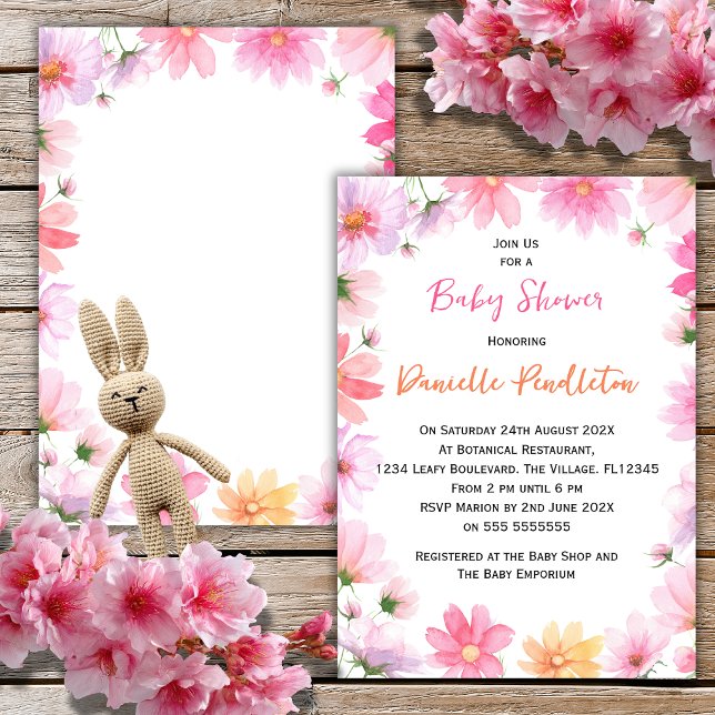 Invitation de baby shower florale à l'aquarelle (Créateur téléchargé)