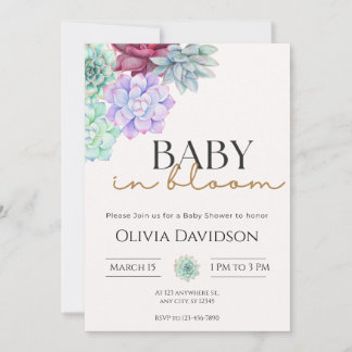 Invitation de baby shower florale aux succulentes 