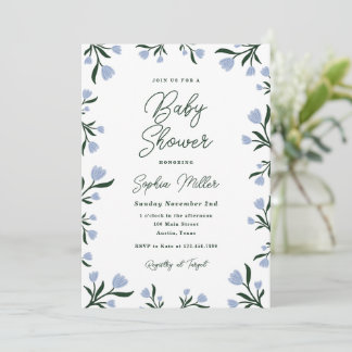 Invitation de baby shower florale bleue