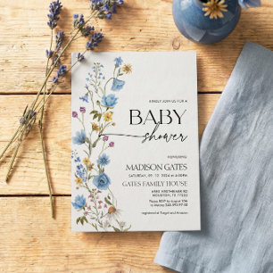 Invitation de baby shower florale bleue