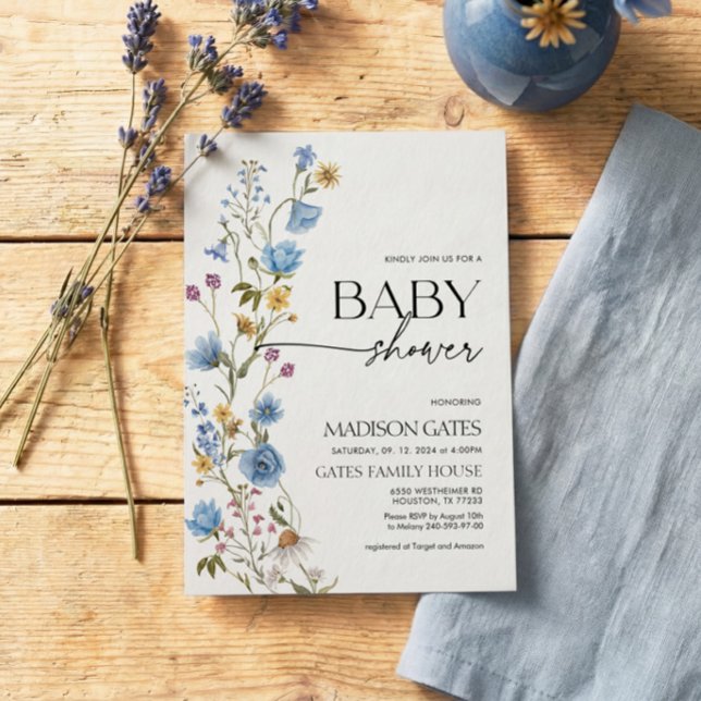 Invitation de baby shower florale bleue  (Créateur téléchargé)