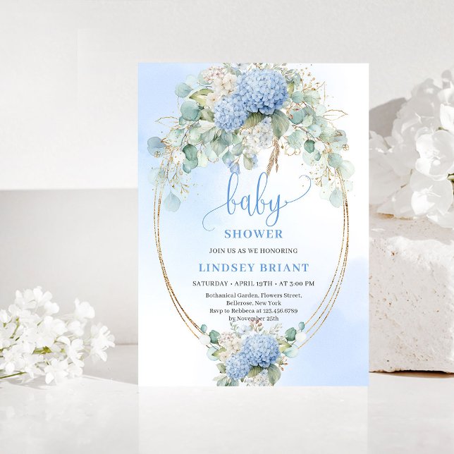 Invitation de baby shower florale bleue bohème dou (Sweet Bohemian Blue Floral Baby Shower Invitation)