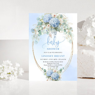 Invitation de baby shower florale bleue botanique