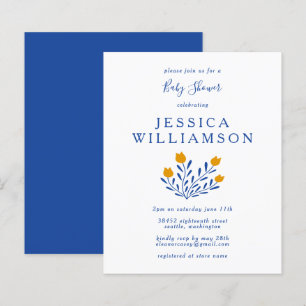Invitation de baby shower florale bleue scandi à p