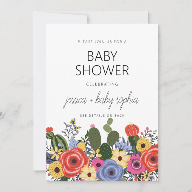 Invitation de Baby Shower Florale Bohème Moderne (Devant)