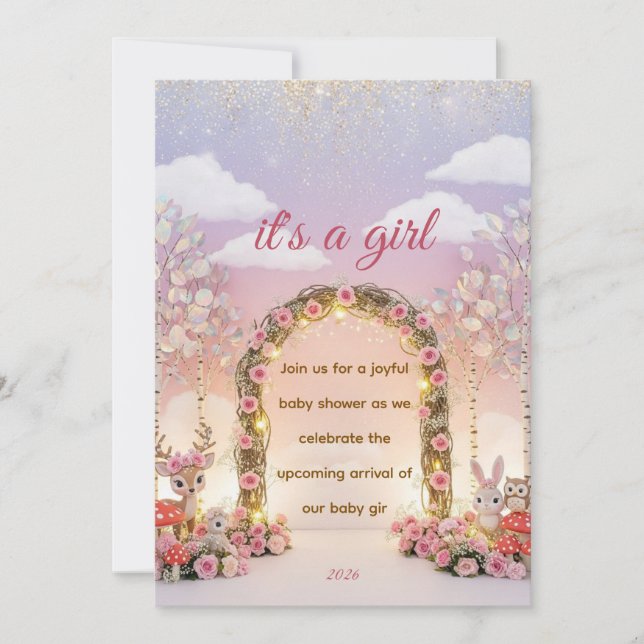 Invitation de baby shower florale "C'est une fille (Devant)