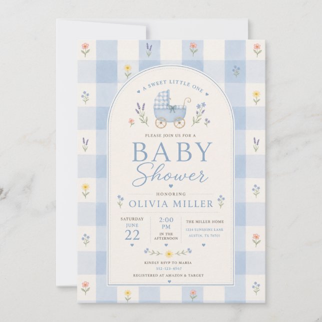 Invitation de baby shower florale Douce Petite (Devant)