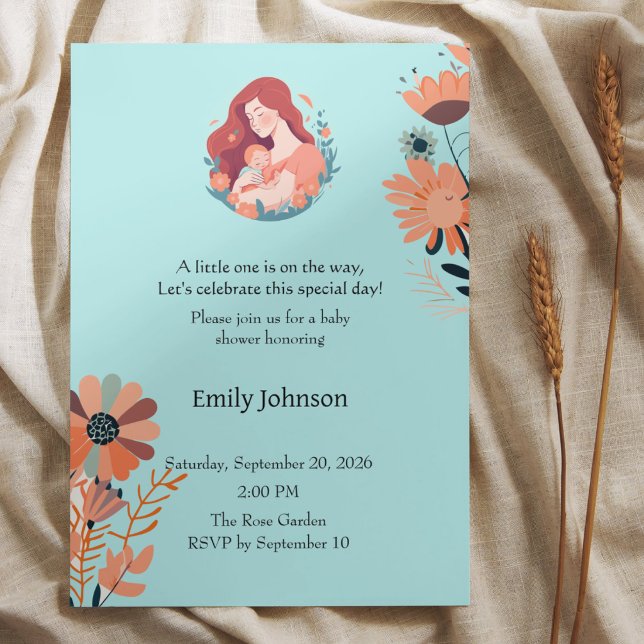 Invitation de baby shower florale mignonne (Créateur téléchargé)