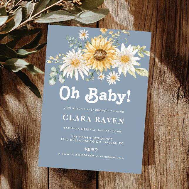 Invitation de baby shower florale Oh Bébé Bleu  (Créateur téléchargé)