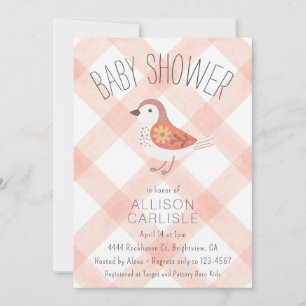 Invitation de baby shower florale oiseau gingham t