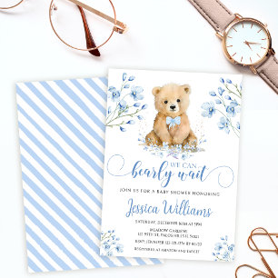 Invitation de baby shower florale ourson bleu mign