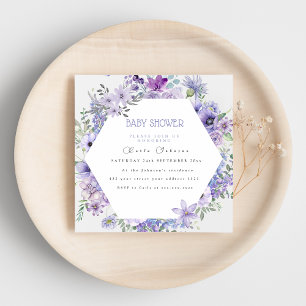 Invitation de baby shower florale violet lilac