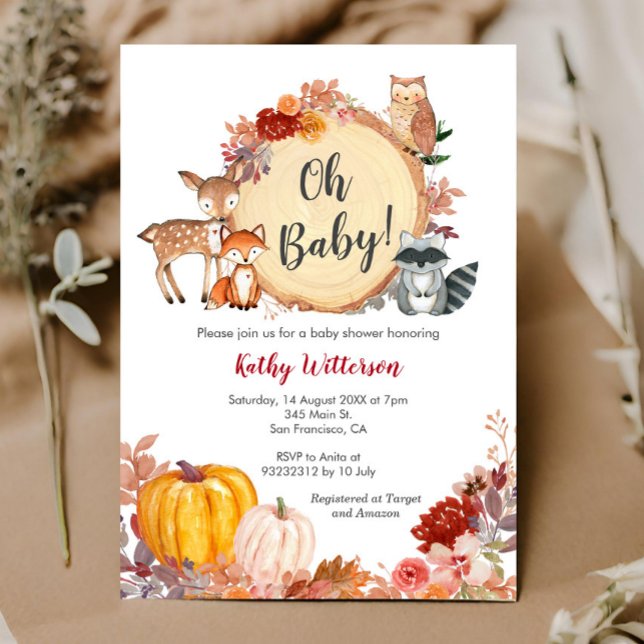 Invitation de Baby shower forestier floral automne (Créateur téléchargé)