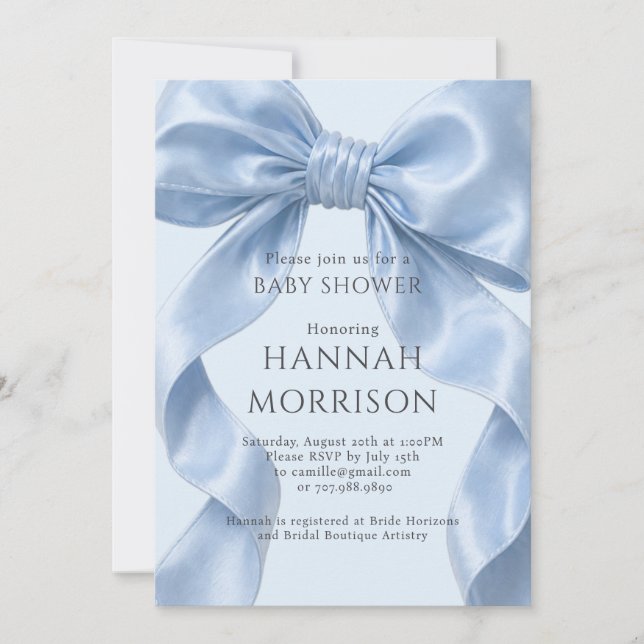 Invitation de Baby Shower Garçon au Ruban Bleu Élé (Devant)