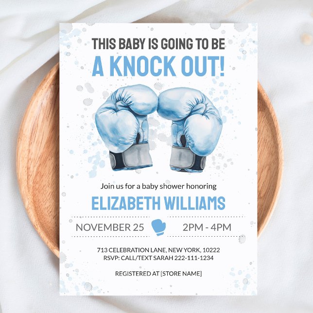Invitation de Baby Shower Garçon Boxe Bleu Aquarel (Créateur téléchargé)