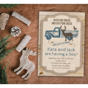 Invitation de Baby Shower Garçon Camion Cerf Rusti
