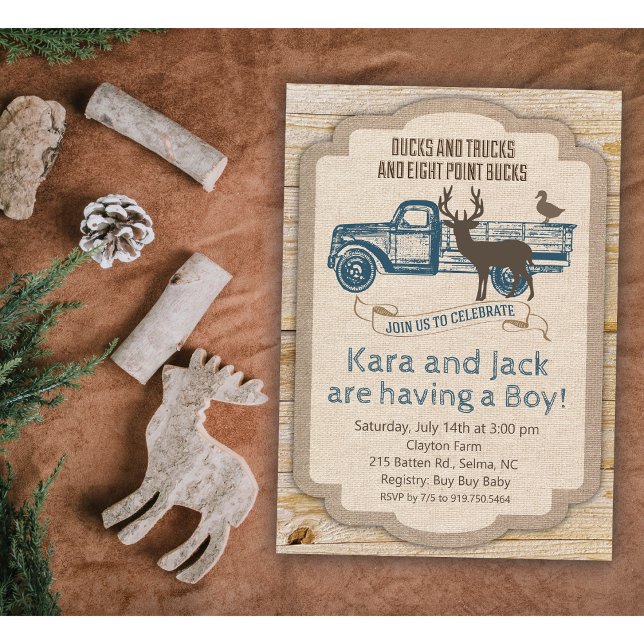 Invitation de Baby Shower Garçon Camion Cerf Rusti (Créateur téléchargé)