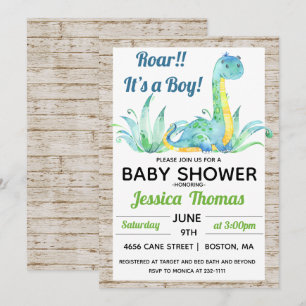 Invitation de Baby Shower Garçon Dinosaure Rustiqu